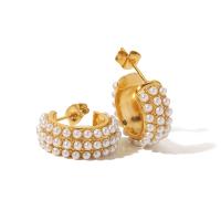 Edelstahl Ohrringe, 304 Edelstahl, mit ABS-Kunststoff-Perlen, Modeschmuck & für Frau, zwei verschiedenfarbige, 19.76x7.27mm, verkauft von Paar