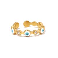 Evil Eye Smykker Finger Ring, 304 rustfrit stål, mode smykker & onde øje mønster & for kvinde & emalje & med rhinestone, to forskellige farvede, 4x18mm, Solgt af PC
