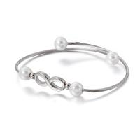 304 Stainless Steel Cuff Bangle with Shell Pearl Infinity rack plating Adjustable & for woman 8mm Inner Approx 66mm Sold By PC