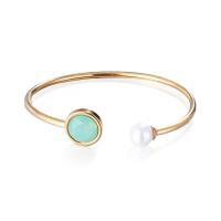 304 Stainless Steel Cuff Bangle, with Shell Pearl & Crystal, Round, rack plating, for woman, more colors for choice, 13mm, Inner Diameter:Approx 55mm, Sold By PC