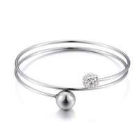 304 Stainless Steel Cuff Bangle Round rack plating for woman & with rhinestone 12mm Inner Approx 65mm Sold By PC