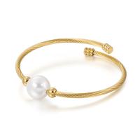 304 Stainless Steel Cuff Bangle with Shell Pearl Round rack plating for woman 14mm Inner Approx 62mm Sold By PC