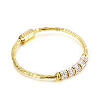 304 Stainless Steel Bangle, rack plating, for woman & with rhinestone, more colors for choice, 6.50mm, Inner Diameter:Approx 60mm, Sold By PC