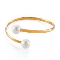 304 Stainless Steel Cuff Bangle with Shell Pearl Round rack plating for woman 12mm Inner Approx 65mm Sold By PC