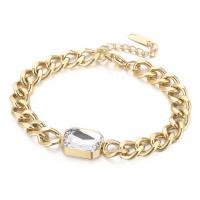 Stainless Steel Jewelry Bracelet 304 Stainless Steel with Crystal with 4cm extender chain Rectangle rack plating for woman & faceted 8mm Length Approx 17 cm Sold By PC