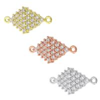 Cubic Zirconia Micro Pave Brass Connector, Rhombus, plated, DIY & micro pave cubic zirconia & 1/1 loop, more colors for choice, nickel, lead & cadmium free, 23x12x5.50mm, Hole:Approx 1mm, Sold By PC