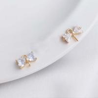 Brass Peg Bail Bowknot real gold plated DIY & micro pave cubic zirconia golden nickel lead & cadmium free Sold By PC