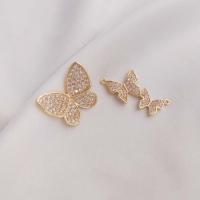 Brass Connector Butterfly real gold plated DIY & micro pave cubic zirconia golden nickel lead & cadmium free Sold By PC