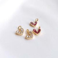 Brass Pendant Heart real gold plated DIY & micro pave cubic zirconia nickel lead & cadmium free 7.50mm Sold By PC