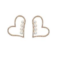Rhinestone Earring Zinc Alloy Heart fashion jewelry & for woman & with rhinestone golden nickel lead & cadmium free 42mm Sold By Pair