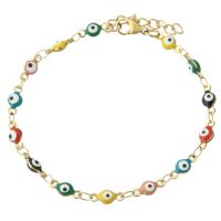 Evil Eye Jewelry Bracelet, 304 Stainless Steel, Vacuum Ion Plating, fashion jewelry & for woman & epoxy gel, golden, 9.50x4mm, Sold Per Approx 7.7 Inch Strand