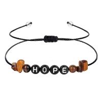 Natural Tiger Eye Bracelets with Wax Cord & Resin irregular handmade fashion jewelry & Unisex & adjustable & with letter pattern Adjustable size max 32cm Sold By PC