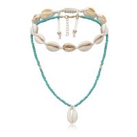 Seedbead Necklace with Wax Cord & Shell & Zinc Alloy gold color plated Double Layer & fashion jewelry & for woman nickel lead & cadmium free Sold By PC
