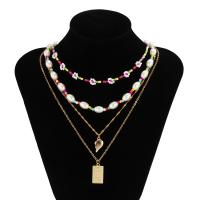 Multi Layer Necklace, Copper Alloy, with Seedbead & Plastic Pearl, with 7cm extender chain, gold color plated, fashion jewelry & multilayer & for woman, multi-colored, nickel, lead & cadmium free, Length:35 cm, 50 cm, Sold By Set