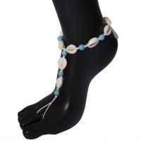 Fashion Jewelry Anklet, coquille, avec Fil de coton & turquoise, coquille, style folk & réglable & pour femme, Longueur 23-51 cm, Vendu par PC
