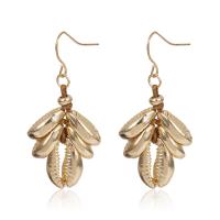 Tibetan Style Drop Earrings, Shell, gold color plated, fashion jewelry & for woman, golden, nickel, lead & cadmium free, 12x50mm, Sold By Pair