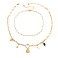 Iron Necklace with Plastic Pearl & Zinc Alloy with 7cm extender chain gold color plated Double Layer & fashion jewelry & adjustable & for woman golden nickel lead & cadmium free Length 35 cm 45 cm Sold By PC