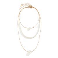 Multi Layer Necklace, Brass, with Plastic Pearl, with 7cm extender chain, Round, plated, three layers & fashion jewelry & adjustable & for woman, more colors for choice, nickel, lead & cadmium free, Length:35 cm, 60 cm, Sold By PC
