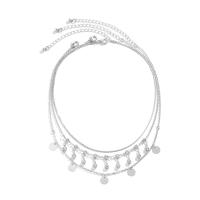 Multi Layer Necklace Brass with 7cm extender chain Flat Round plated fashion jewelry & multilayer & for woman & with rhinestone nickel lead & cadmium free Length 35 cm Sold By PC
