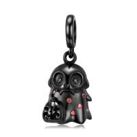 925 Sterling Silver European Pendant, Ghost, gun black plated, micro pave cubic zirconia, black, 21.30x9.30mm, Sold By PC