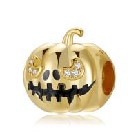 Halloween Jewelry Bead 925 Sterling Silver Pumpkin gold color plated micro pave cubic zirconia gold Sold By PC