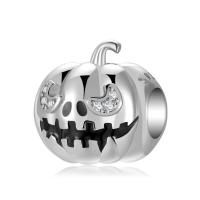 925 Sterling Silver European Beads Pumpkin platinum plated micro pave cubic zirconia original color Sold By PC