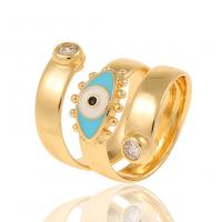 Evil Eye Smykker Finger Ring, Messing, guldfarve belagt, Justerbar & Micro Pave cubic zirconia & for kvinde & emalje, Skyblue, 23.50mm, Hole:Ca. 3mm, Solgt af PC