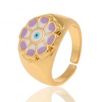 Evil Eye Smykker Finger Ring, Messing, guldfarve belagt, Justerbar & for kvinde, flere farver til valg, 14.50x21.50mm, Hole:Ca. 3mm, Solgt af PC
