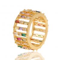 Krychlový Circonia Micro vydláždit mosazný prsten, Mosaz, barva pozlacený, Nastavitelný & micro vydláždit kubické zirkony & pro ženy & dutý, multi-barevný, 10.50x23.50mm, Otvor:Cca 3mm, Prodáno By PC