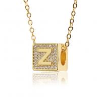 Cubic Zircon Micro bane messing halskæde, Square, guldfarve belagt, forskellige design til valg & Micro Pave cubic zirconia & for kvinde, 10.50x10.50mm, Længde Ca. 17.7 inch, Solgt af PC