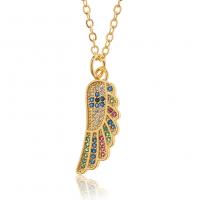 Cubic Zircon Micro Pave Brass Necklace Wing Shape gold color plated micro pave cubic zirconia & for woman multi-colored Length Approx 17.7 Inch Sold By PC