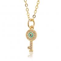 Collier Evil Eye bijoux, laiton, clé, Placage de couleur d'or, pavé de micro zircon & pour femme & émail, plus de couleurs à choisir, 7.50x20.50mm, Longueur:Environ 17.7 pouce, Vendu par PC