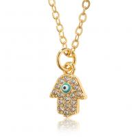 Evil Eye Jewelry Necklace, Brass, Hand, gold color plated, micro pave cubic zirconia & for woman & enamel, more colors for choice, 9x17.50mm, Length:Approx 17.7 Inch, Sold By PC