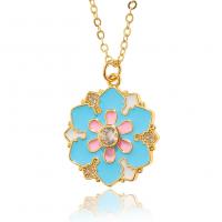 Cubic Zircon Micro Pave Brass Necklace Flower gold color plated micro pave cubic zirconia & for woman & enamel Length Approx 17.7 Inch Sold By PC