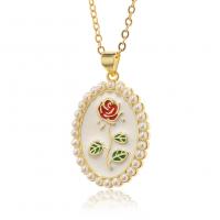 Messing Halskette, mit Kunststoff Perlen, goldfarben plattiert, für Frau & Emaille, weiß, 19x31mm, Länge:ca. 17.7 ZollInch, verkauft von PC
