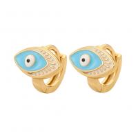 Evil Eye Earrings, Brass, gold color plated, for woman & enamel, more colors for choice, 12x10mm, Hole:Approx 3mm, Sold By Pair
