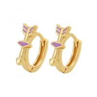 Brass Huggie Hoop Earring, Arrow, gold color plated, for woman & enamel, more colors for choice, 4.80x13.50mm, Sold By Pair