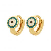 Brass Huggie Hoop Earring gold color plated evil eye pattern & for woman & enamel Sold By Pair