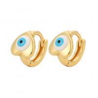 Evil Eye Earrings, Brass, Heart, gold color plated, for woman & enamel, more colors for choice, 7.80x10.50mm, Sold By Pair