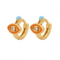 Brass Huggie Hoop Earring Eye gold color plated for woman & enamel Sold By Pair