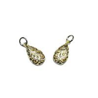 925 Sterling Silver Pendant, Teardrop, gold color plated, DIY & hollow, 7.60x15x3.30mm, Hole:Approx 3mm, Sold By PC