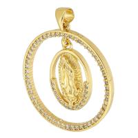 Cubic Zirconia Micro Pave Brass Pendant, Round, gold color plated, fashion jewelry & micro pave cubic zirconia & for woman, golden, 27x29x2mm, Hole:Approx 3.5mm, 10PCs/Lot, Sold By Lot