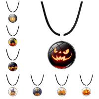 Хэллоуин ожерелье, цинковый сплав, с кожаный шнур & Кристаллы, с 1.57 наполнитель цепи, плакирован серебром, Хэллоуин дизайн & разные стили для выбора & Женский, не содержит никель, свинец, 25mm, длина 16.93 дюймовый, продается PC