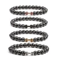 Non Magnetic Hematite Bracelet with Brass plated elastic & micro pave cubic zirconia & for man Length 18-20 cm Sold By PC