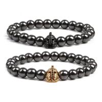 Non Magnetic Hematite Bracelet, with Brass, Helmet, plated, elastic & micro pave cubic zirconia & for man, more colors for choice, Length:18-20 cm, Sold By PC
