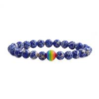 Gemstone Bracelet, with Resin, Round, handmade, elastic & different materials for choice & Unisex, more colors for choice, 8mm, Length:18-20 cm, Sold By PC