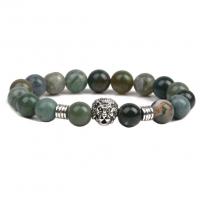 Indian Agate Bracelet, with Tibetan Style, Lion, handmade, elastic & Unisex, more colors for choice, 10mm, Length:18-20 cm, Sold By PC