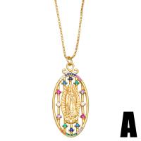 Cubic Zircon Micro Pave Brass Necklace, with 2 extender chain, Virgin Mary, 18K gold plated, different styles for choice & micro pave cubic zirconia & for woman, mixed colors, nickel, lead & cadmium free, 42x20mm, Length:16.9 Inch, Sold By PC