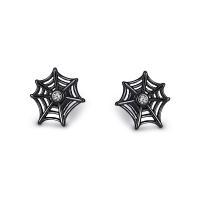 Cubic Zirconia Micro Pave Sterling Silver Earring 925 Sterling Silver Spider Web gun black plated micro pave cubic zirconia & for woman black Sold By Pair