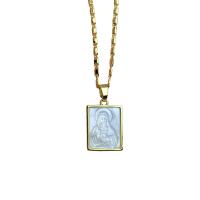 Brass Necklace with White Shell gold color plated & for woman gold 450mm Sold By PC